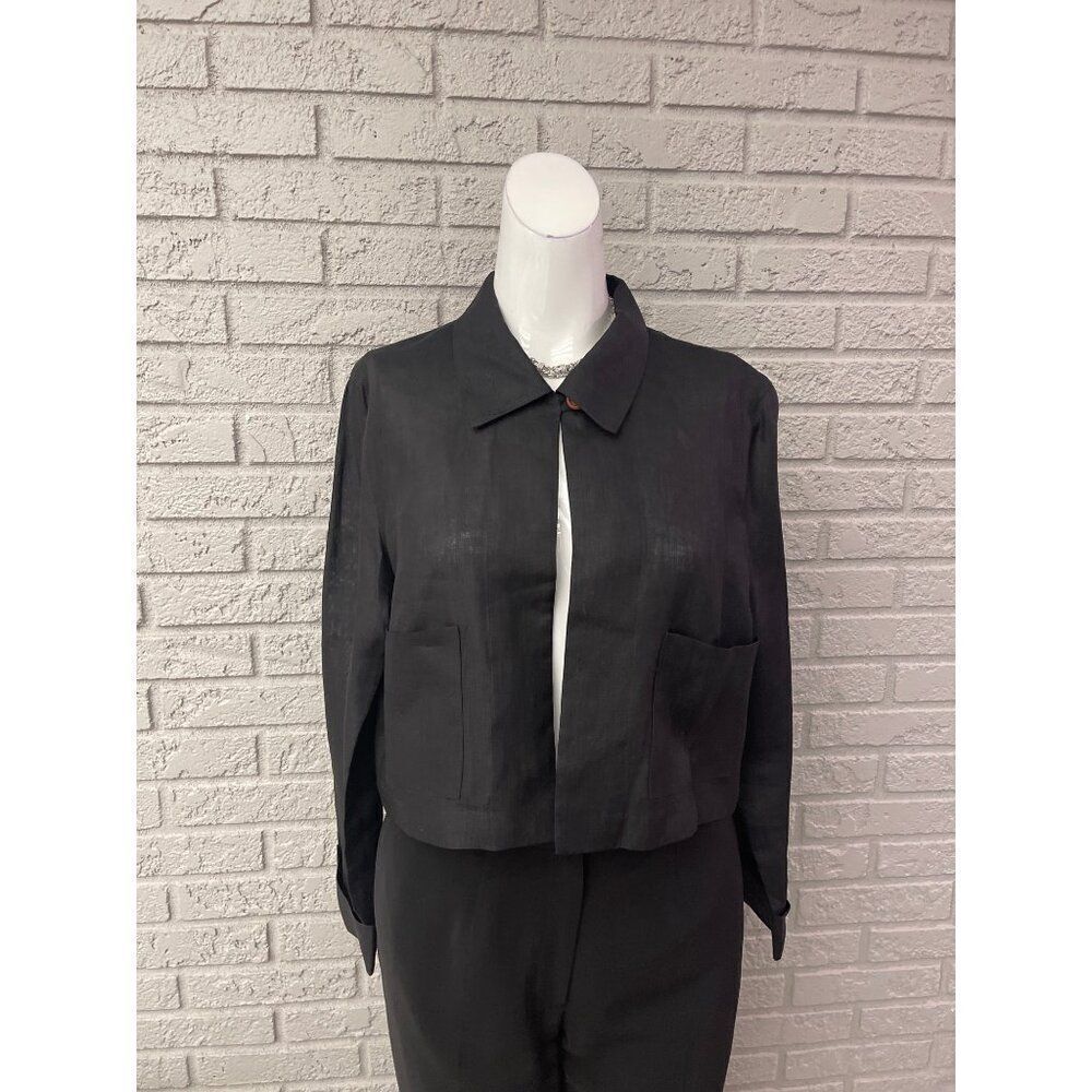 Yves Cossette for Saks Fifth Avenue Women Black Cropped Linen Top Size 10